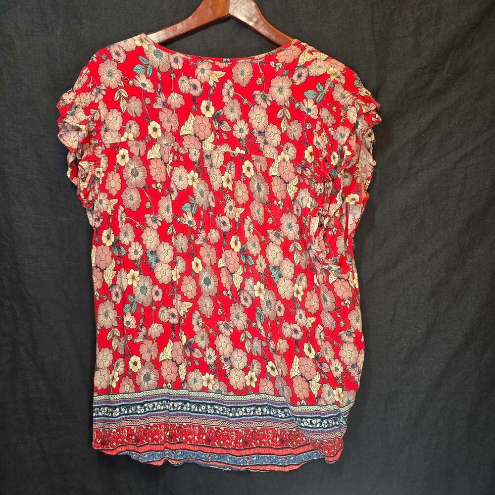 Knox Rose Red Floral Tassel Tie-Neck Boho Summer Lightweight Top Women's XXL 2XL - Picture 2 of 4